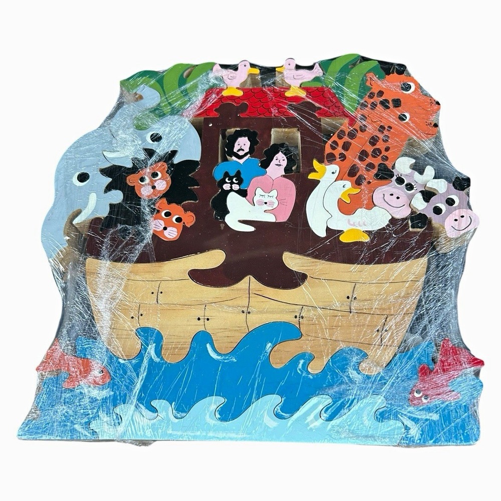 Wooden Noah's Ark Animal Jigsaw Puzzle Board Game Multicolor Hand Painted